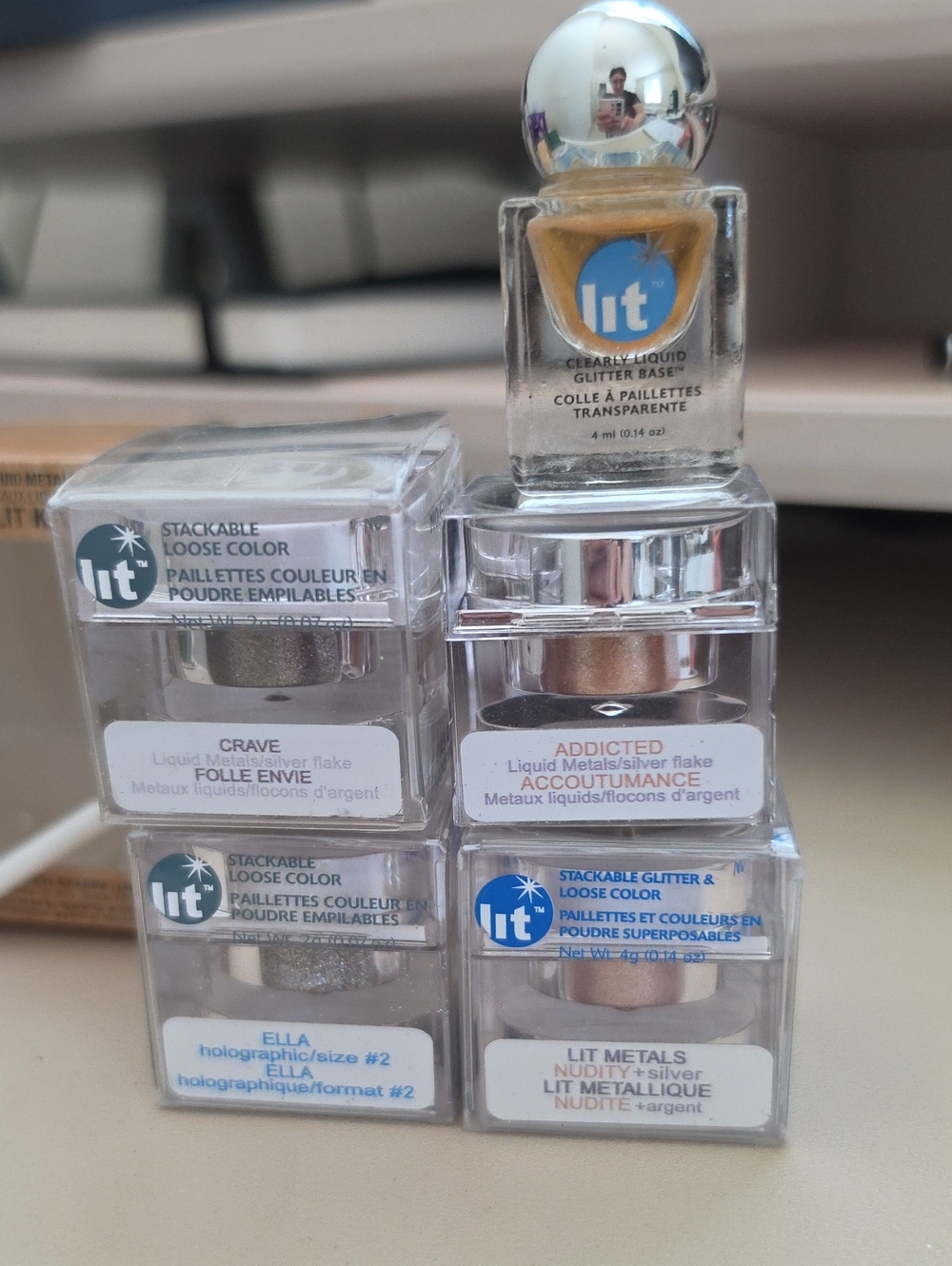 LIT Cosmetics Glitter Eyeshadow Set of 4 + Clearly Liquid Glitter Base